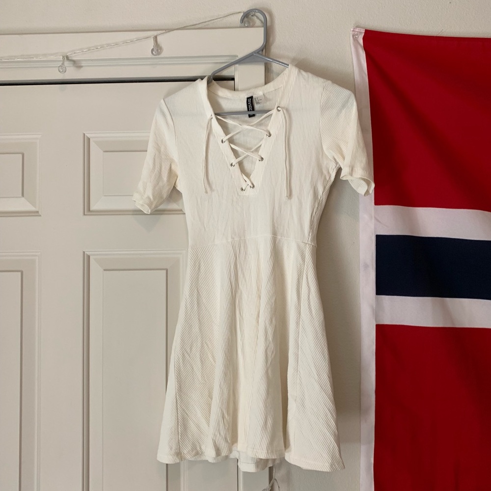 h&m lace up skater dress
